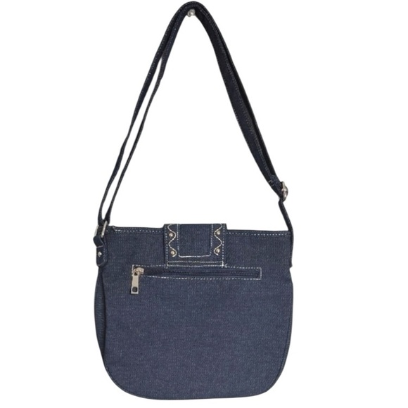 NWT Canyon Sky Denim Crossbody Bag with Saddle Shape and Turquoise Accents - Picture 2 of 13
